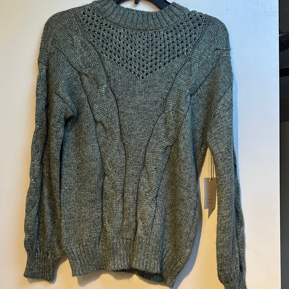 LC Lauren Conrad Olive Green Cable Knit Crewneck Sweater